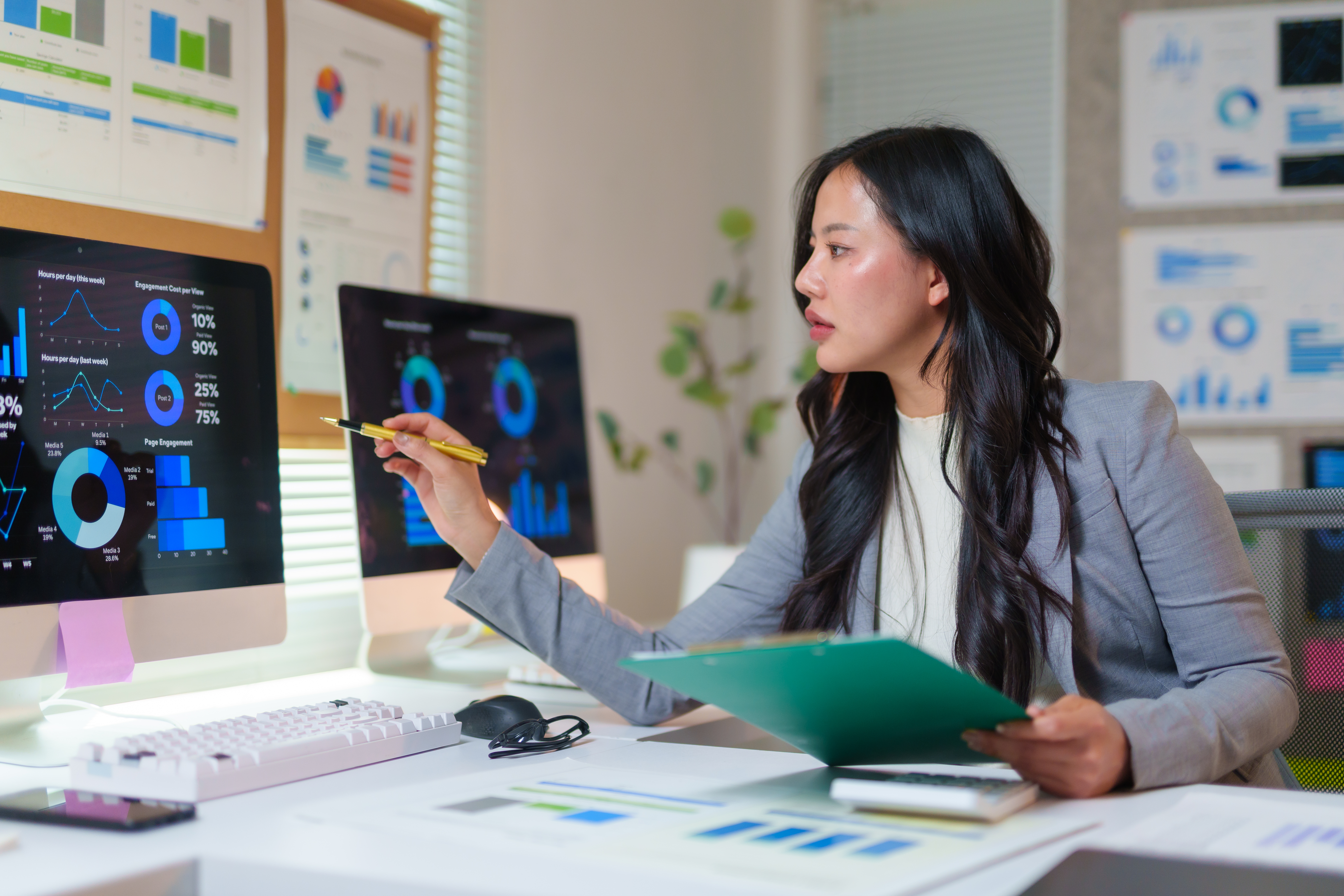 SEO analyst reviewing data dashboards